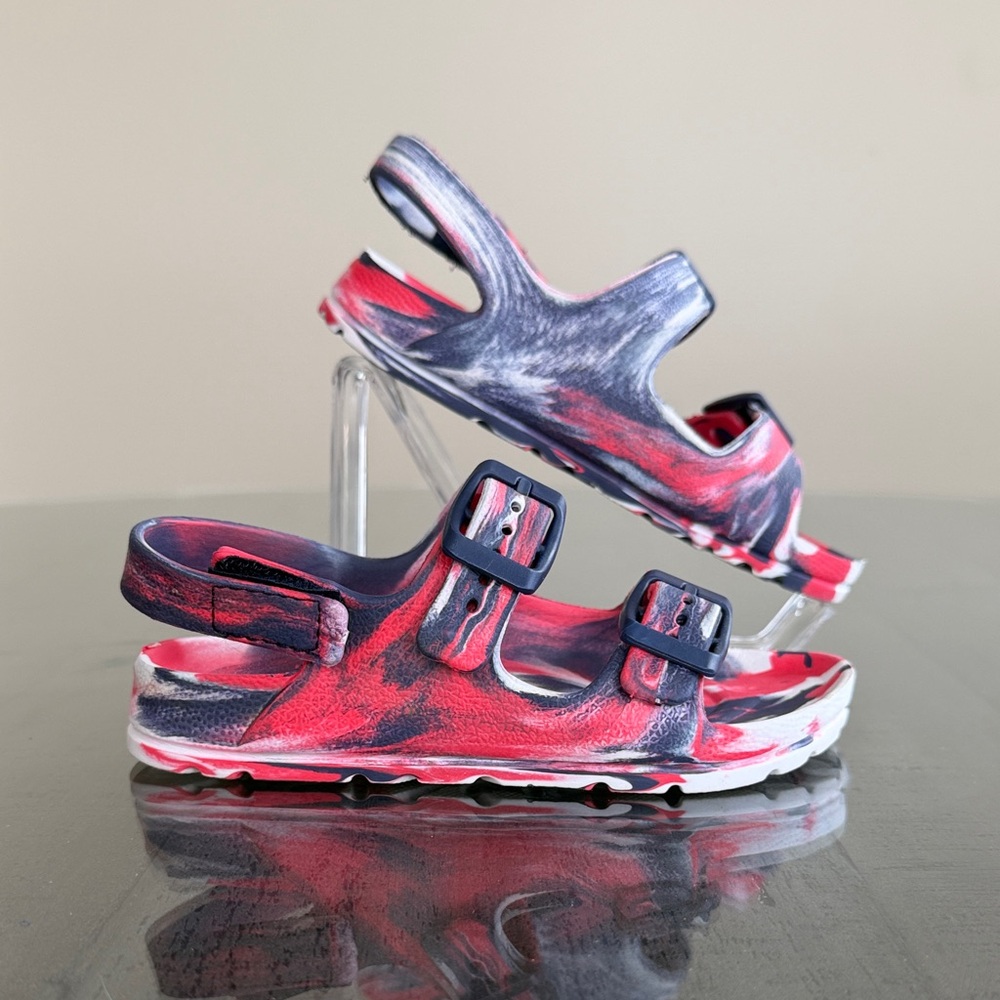 Kids Red‎ & Black Marble Adjustable Strap Sandals